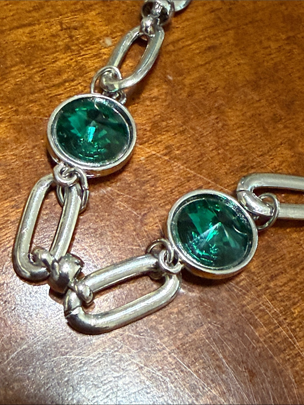 Anthropologie Radium Creation Silver-Toned Chain Link Green Gemstone Necklace🔥🔥🔥 - Picture 15 of 16
